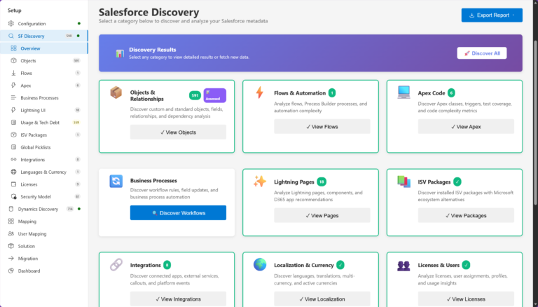 Salesforce Discovery page in Dynamics 365 Activate