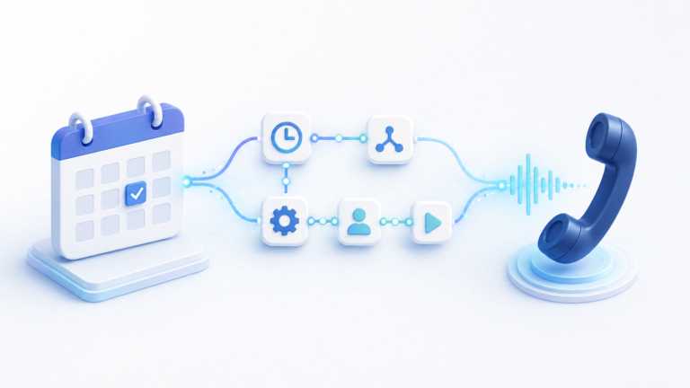 Calendar appointment flowing through automation steps into an outbound voice call