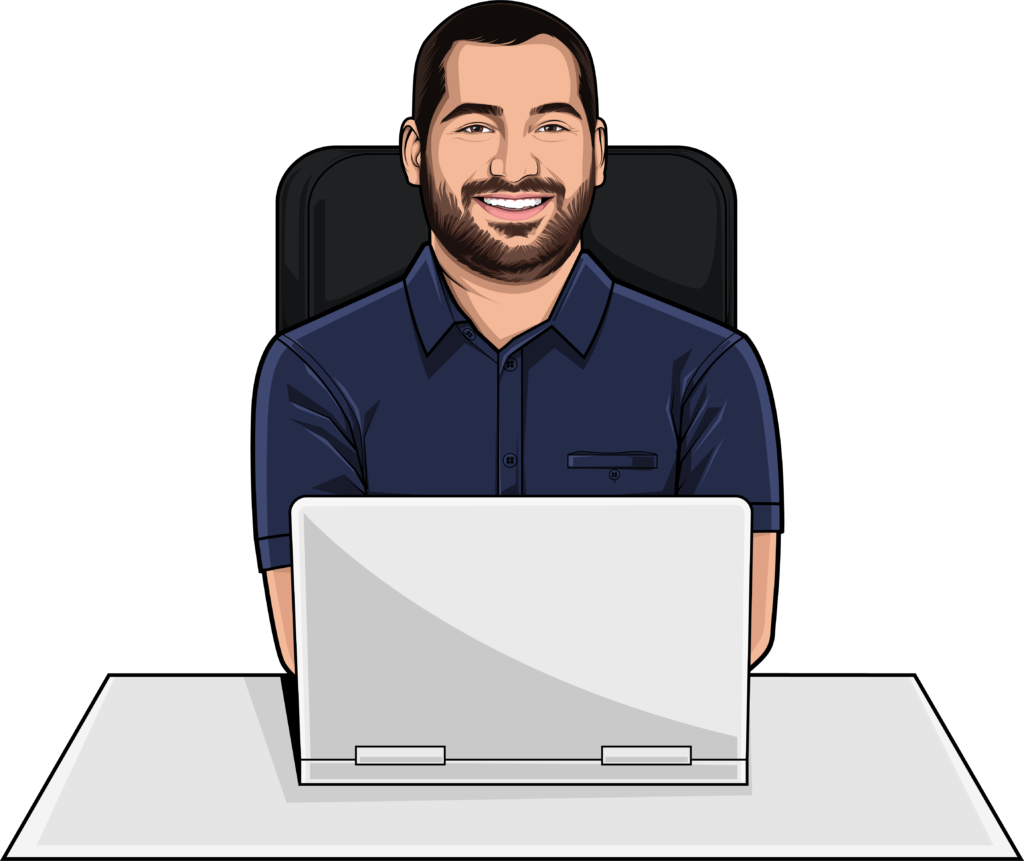 Illustration of Chad working at a laptop